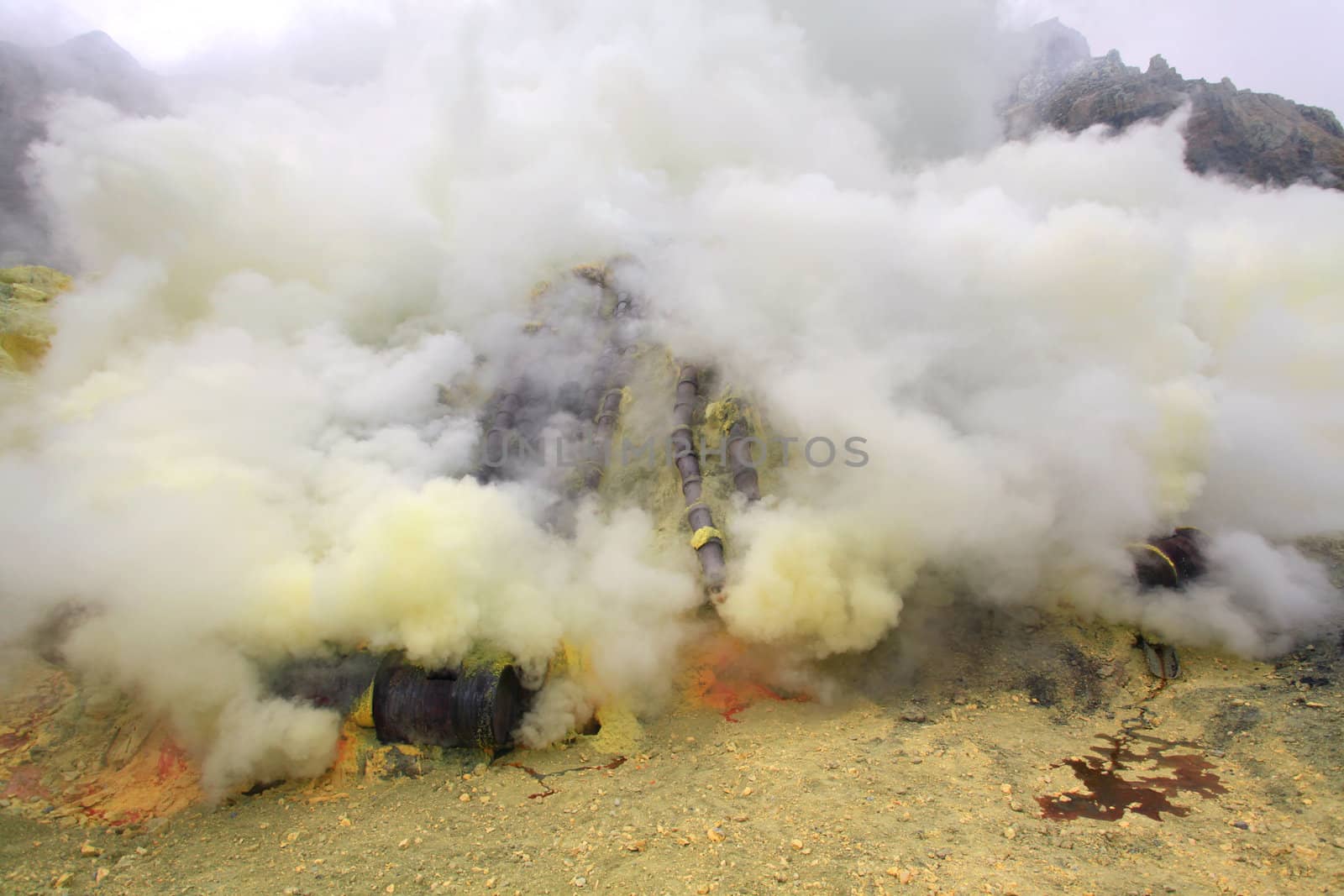 Landscape of Sulfur Mine at Khawa Ijen Volcano Crater Java Island Indonesia