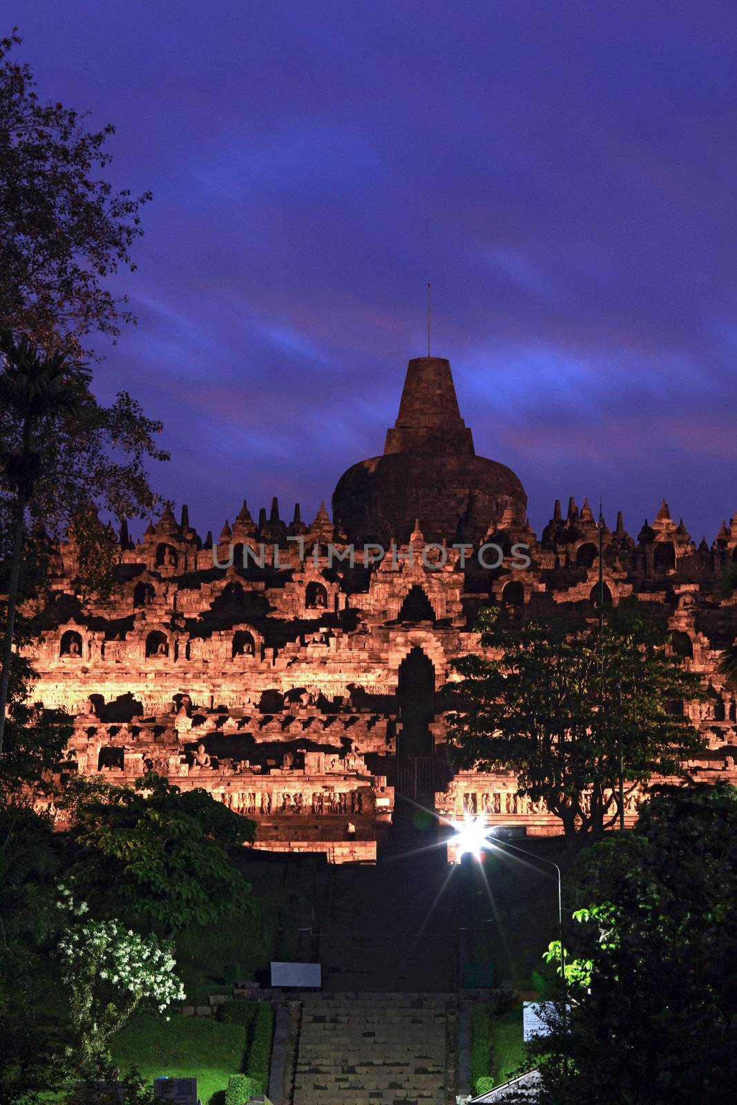 Borobudur Temple at Dusk in Yogyakarta, Java, Indonesia.