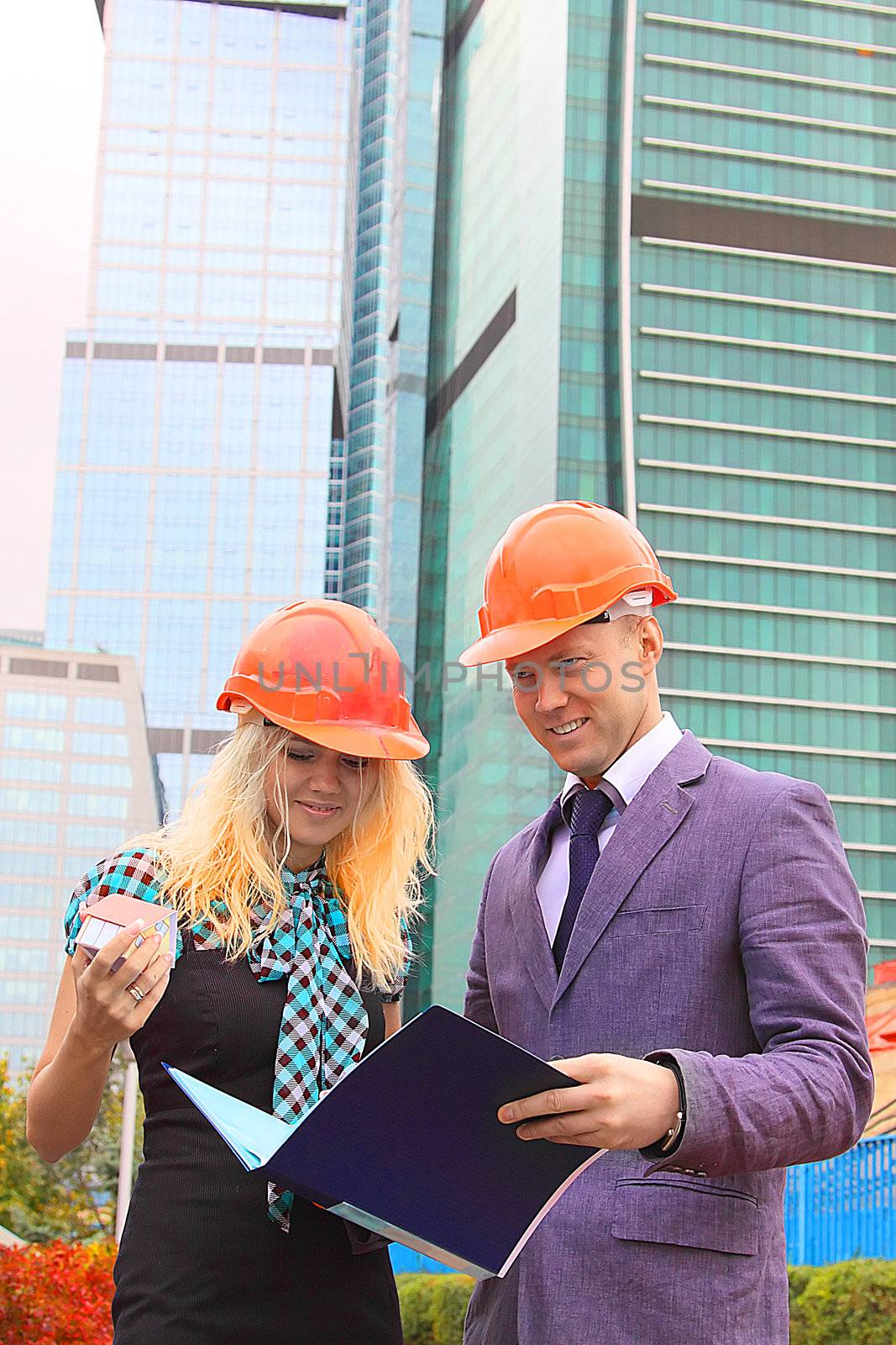 Business man and the woman discuss the project