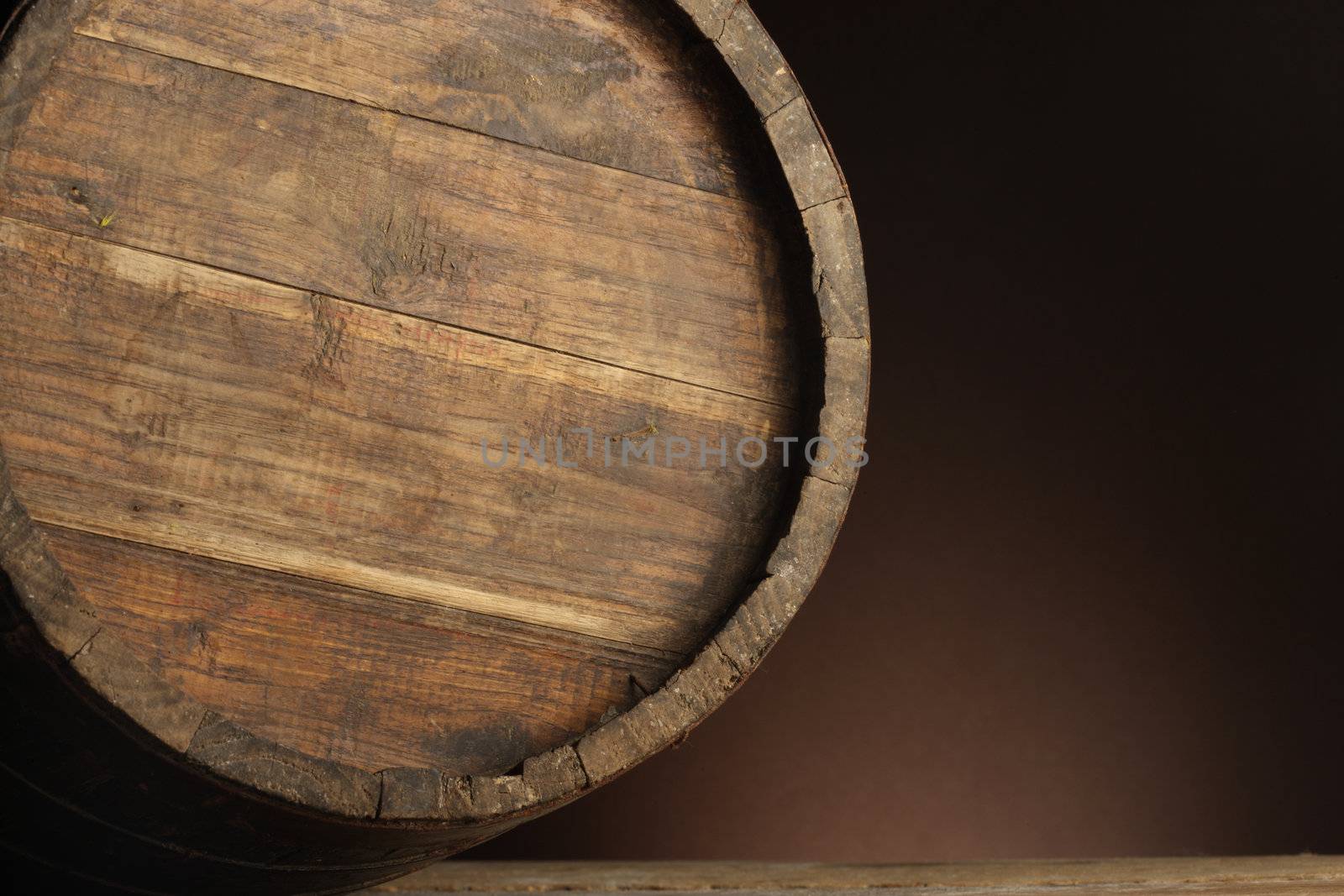 wooden old wine barrel, close up