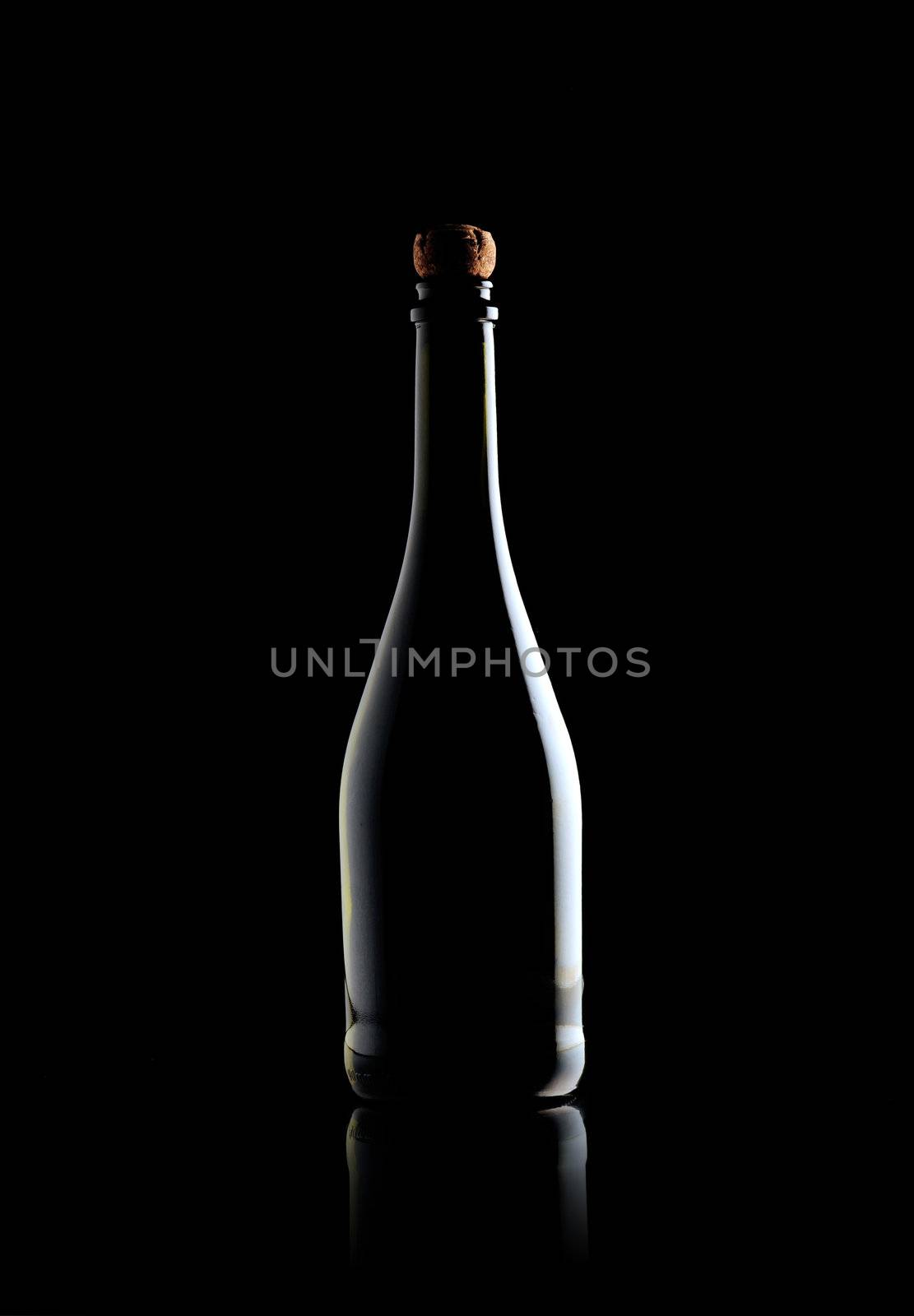 sparkling wine, silhouette on black background