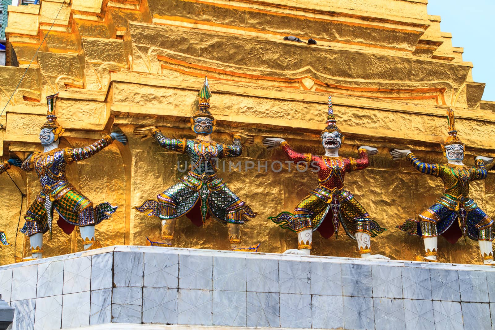 The temple Wat phra kaeo in the Grand palace area, one of the major tourism attraction in Bangkok, Thailand