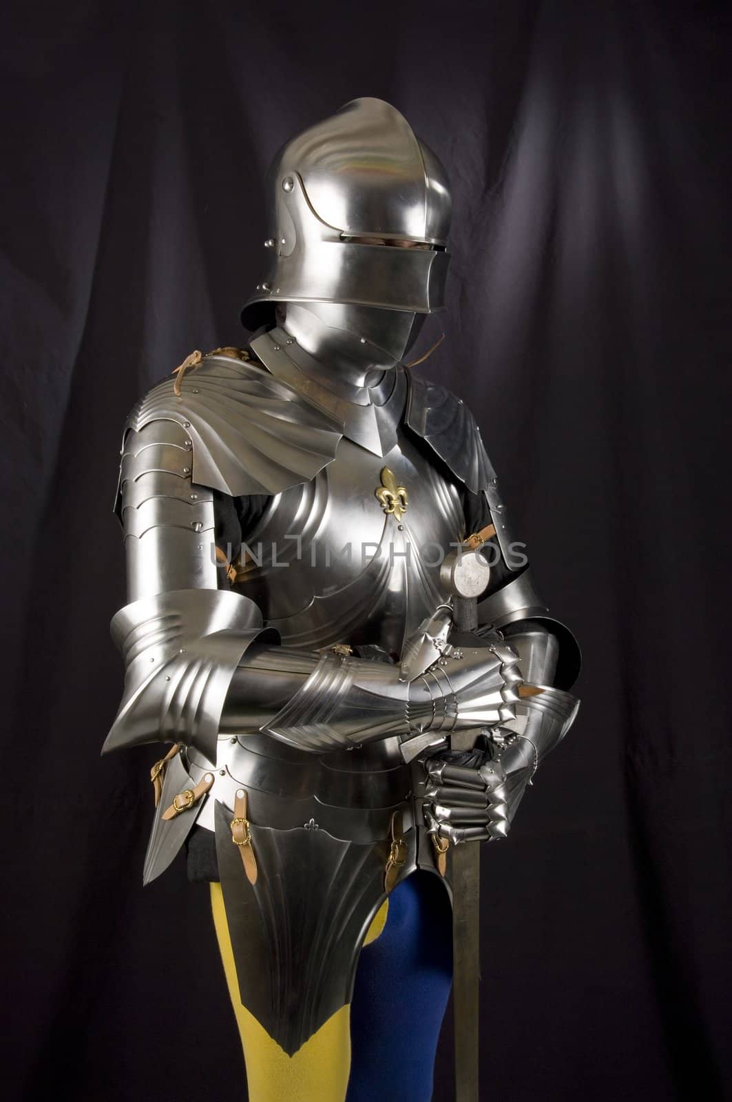 Armour of the medieval knight. Metal protection of the soldier against the weapon of the opponent