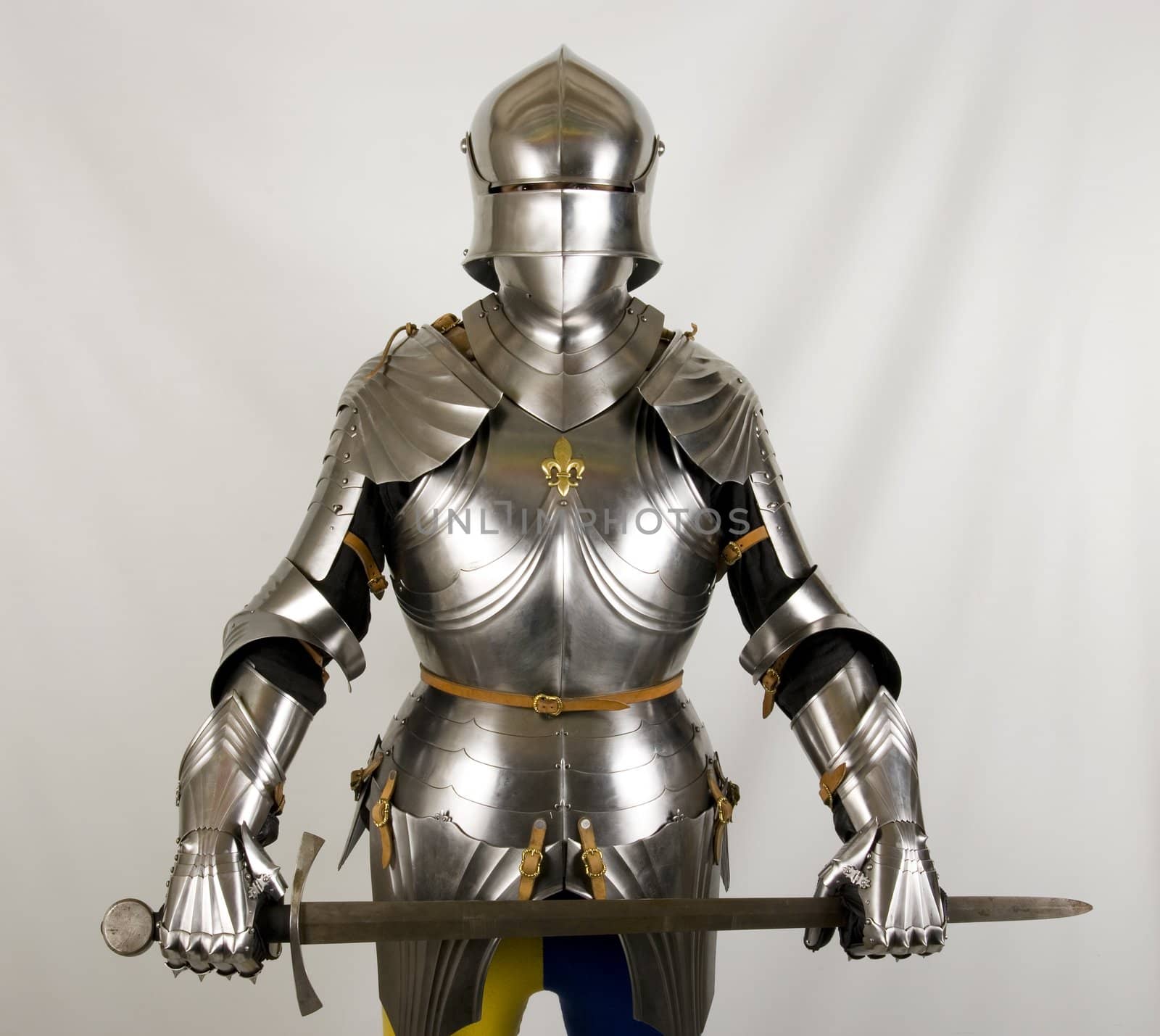 Armour of the medieval knight. Metal protection of the soldier against the weapon of the opponent