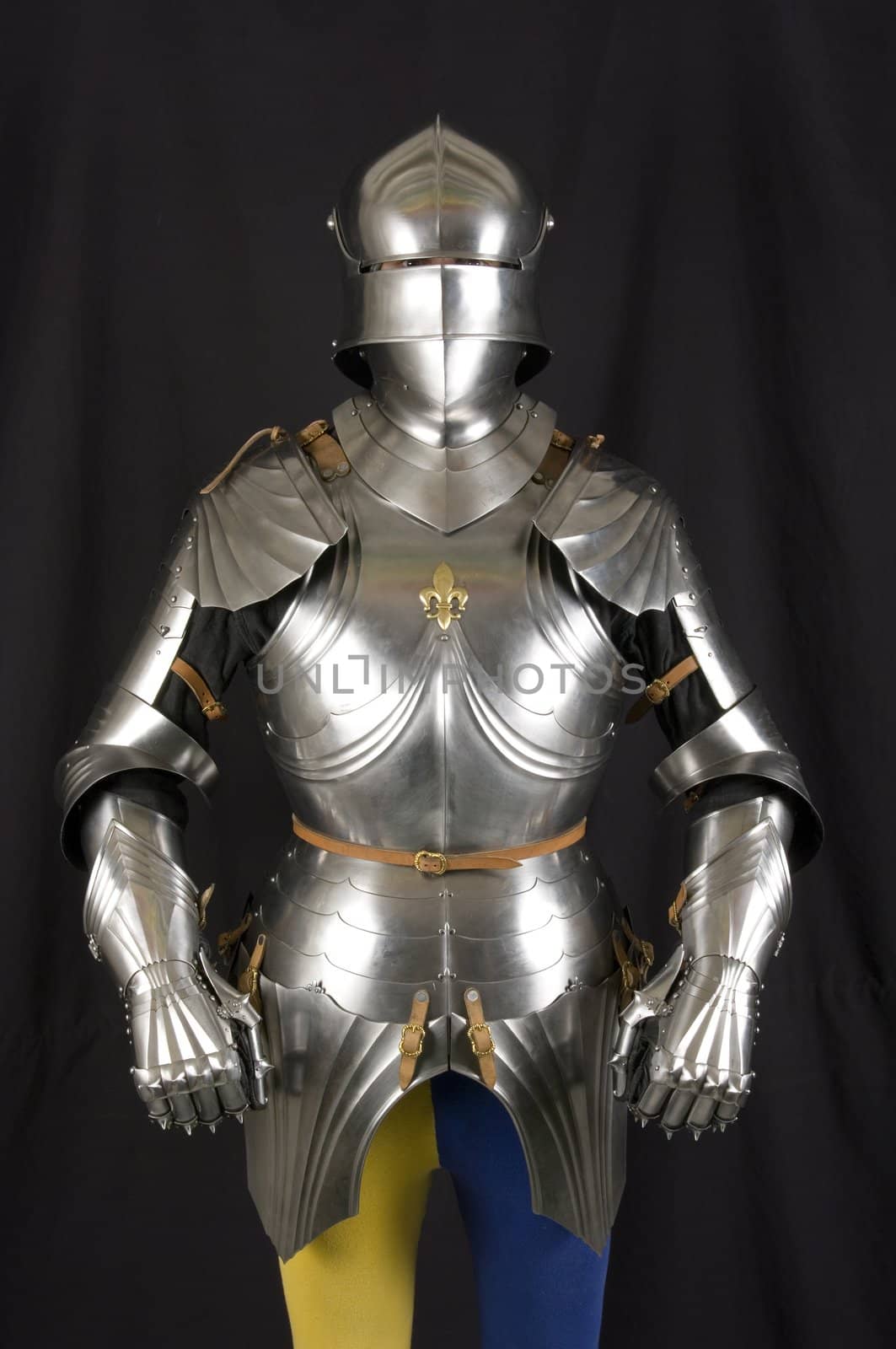 Armour of the medieval knight. Metal protection of the soldier against the weapon of the opponent