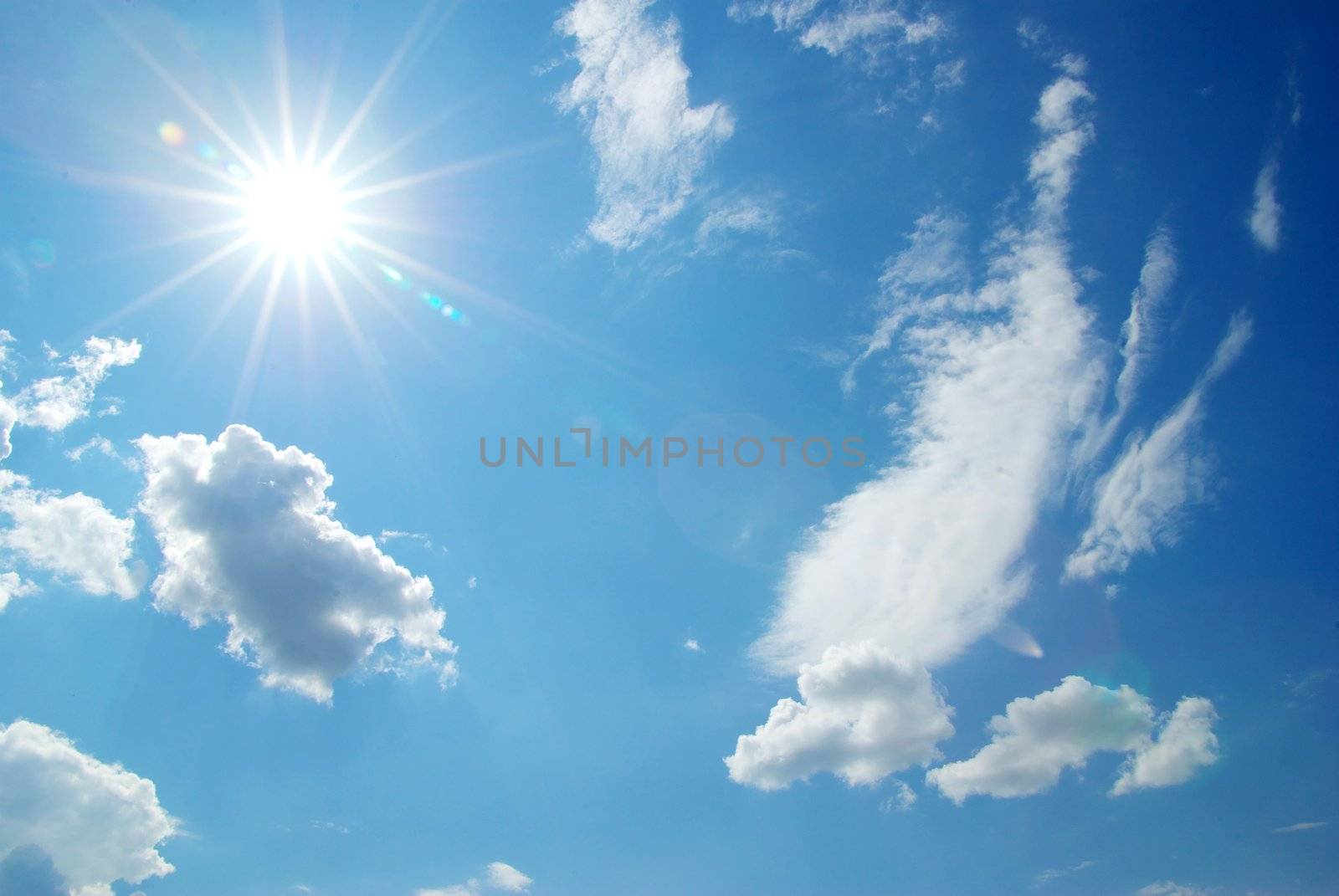 sunny sky background with a tiny clouds