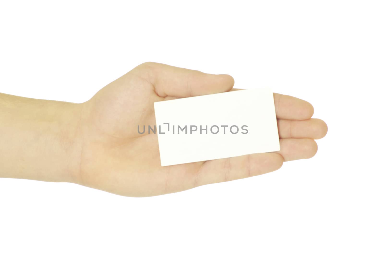 card blank in a hand isolated on white