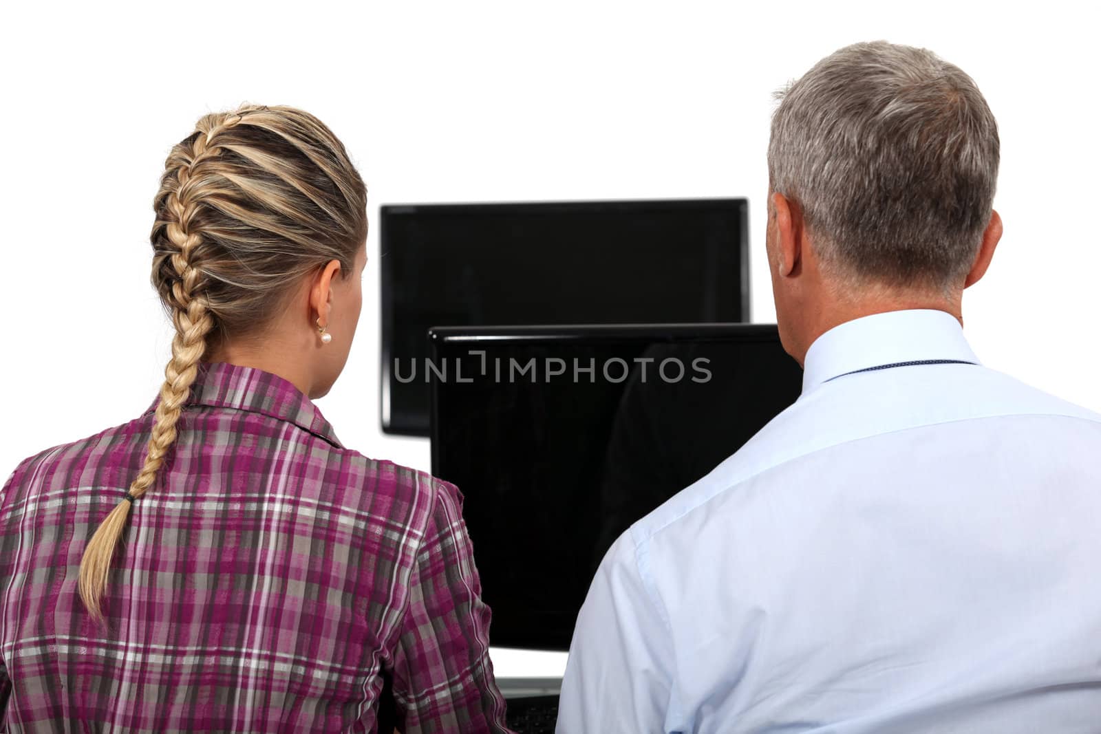 Boss sat with young colleague