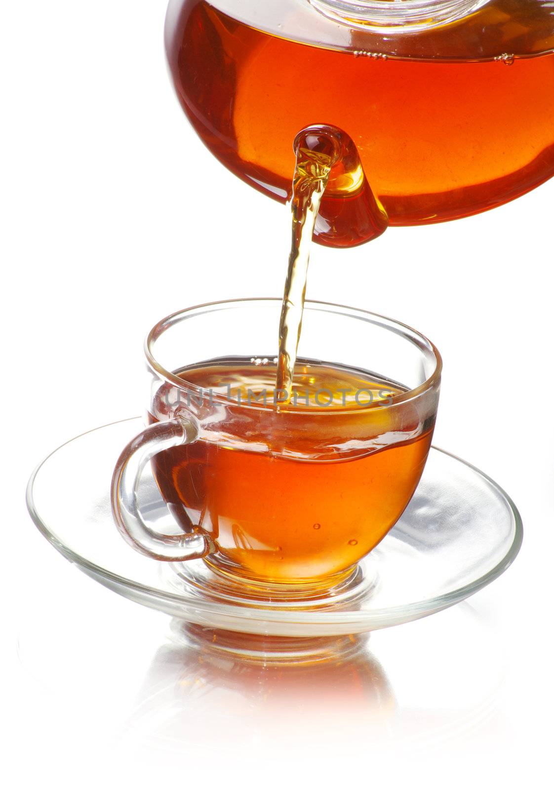 tea being poured into glass tea cup