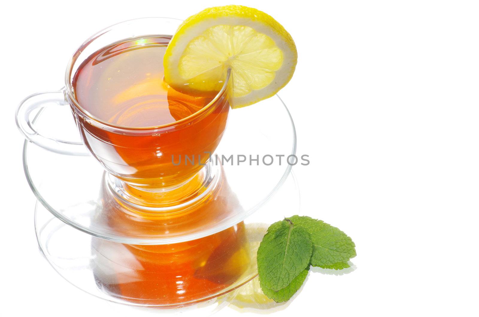 tea in cup isolated on white background