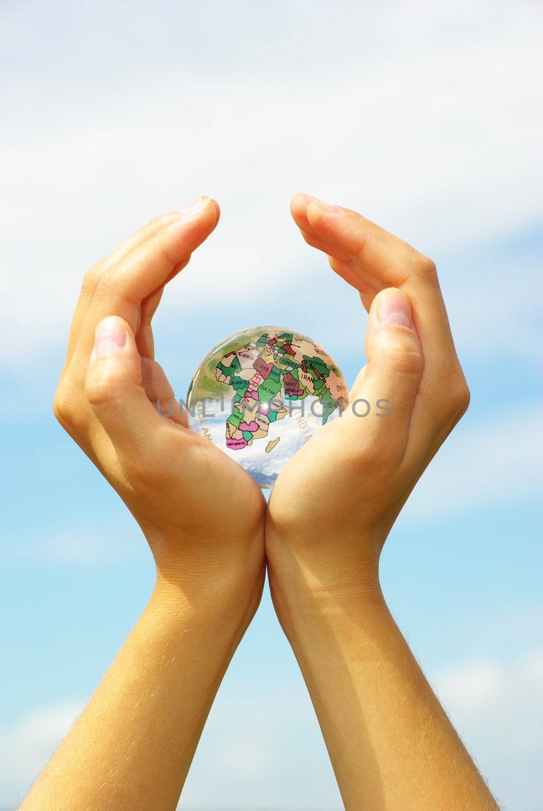 globe on the human hand