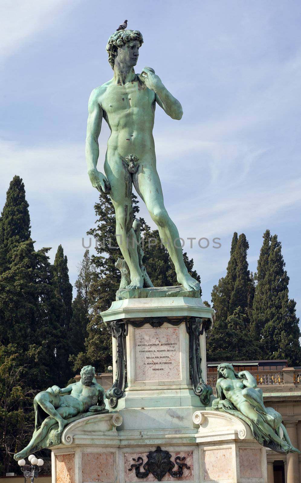 Monument to Michelangelo Copies of David, Day, Night, Dame and Dusk Florence Italy Cast in 1875 Michelangelo Square, piazzale Michelangelo
No property release required as this sculpture was done in the 1800s.