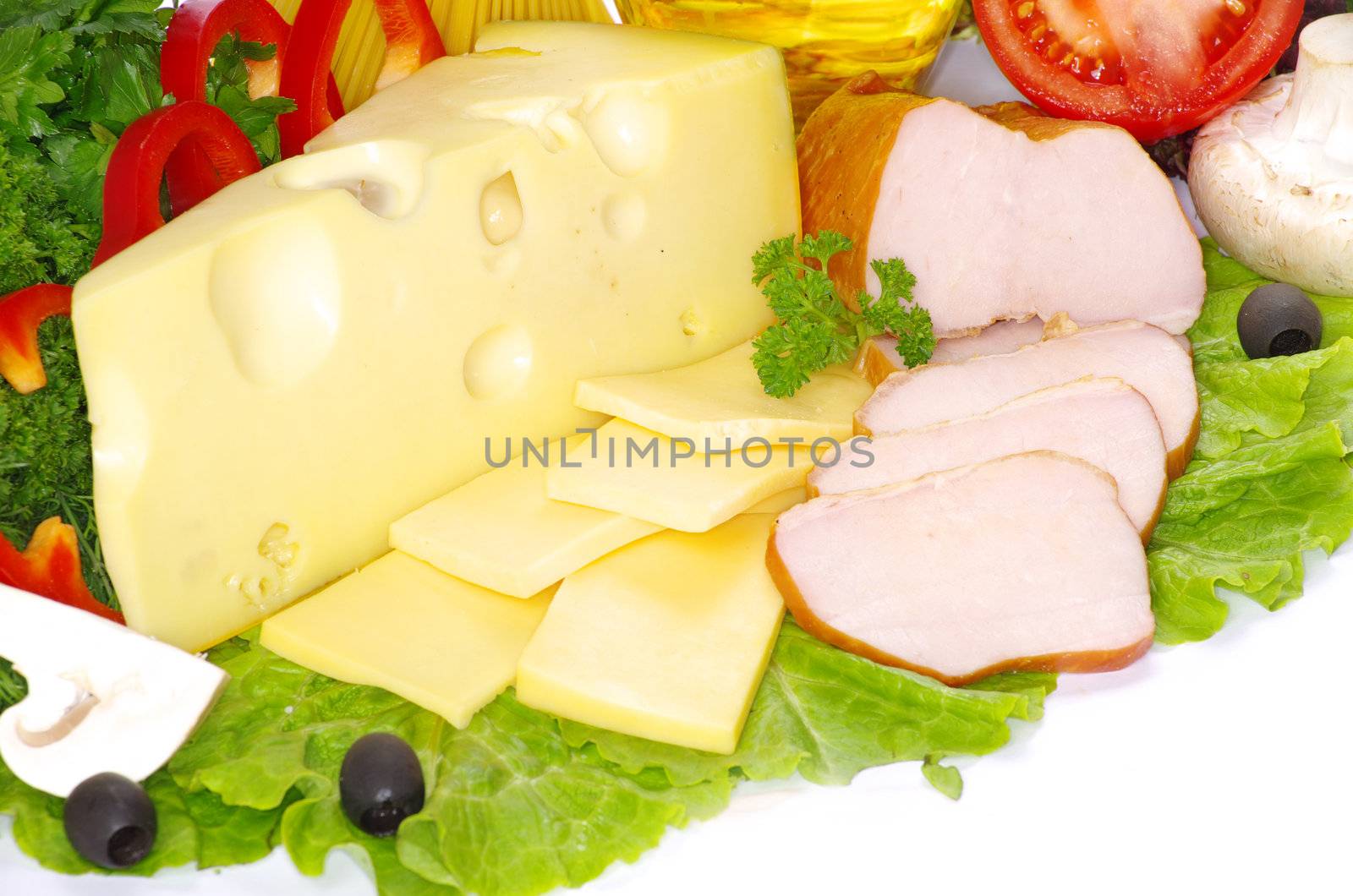food  bacon with herb parsley isolated on white