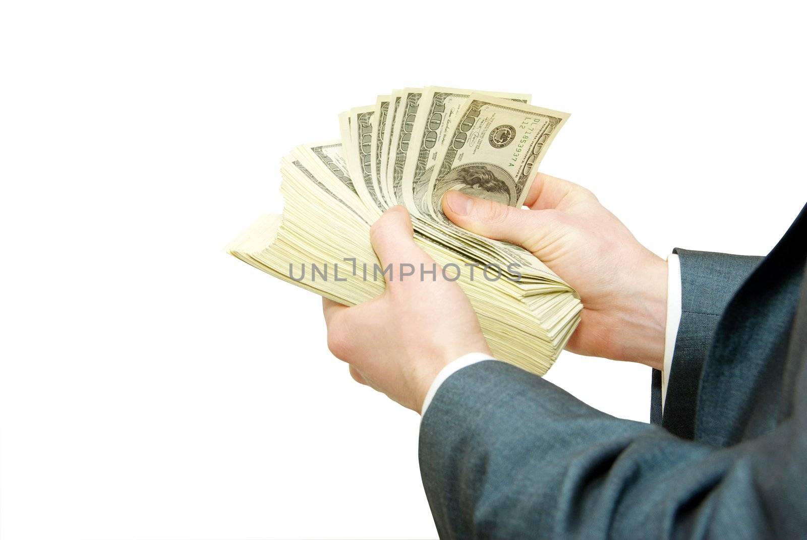 Hand with money isolated on white background
