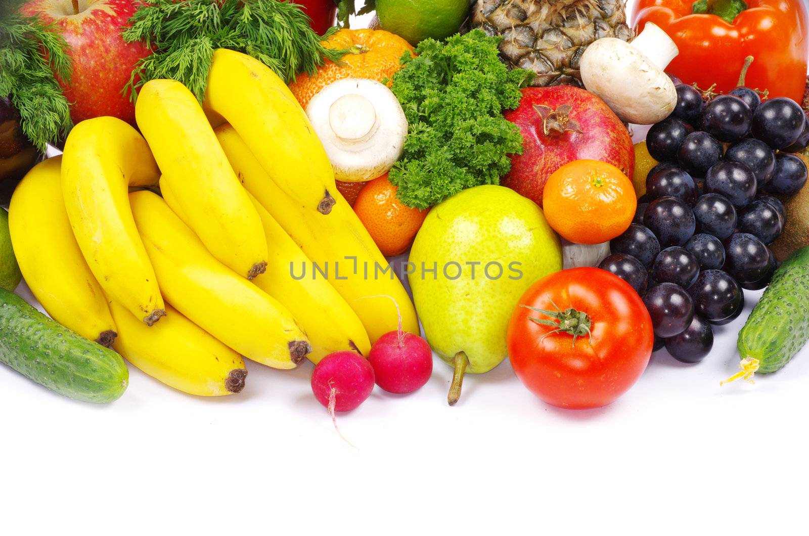 vegetables and fruits on white