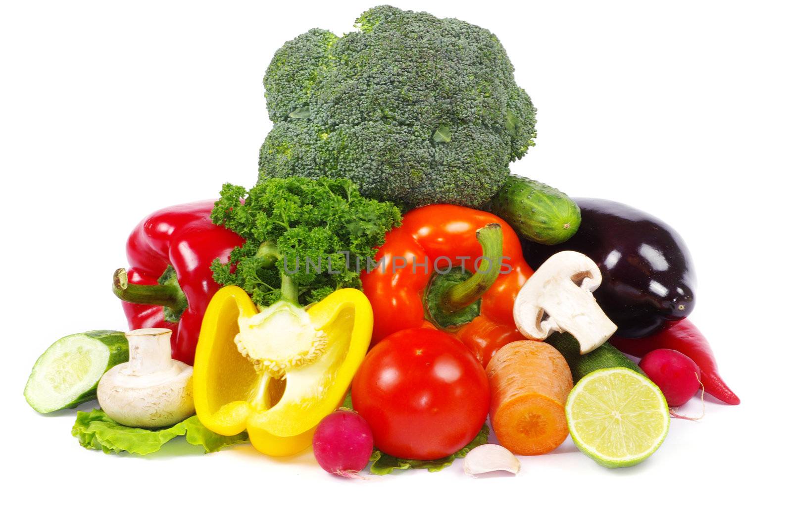 fresh vegetables on the white background