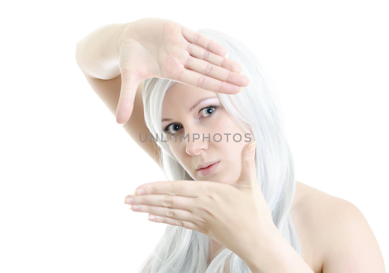 Pretty young woman showing thinking outside the square
