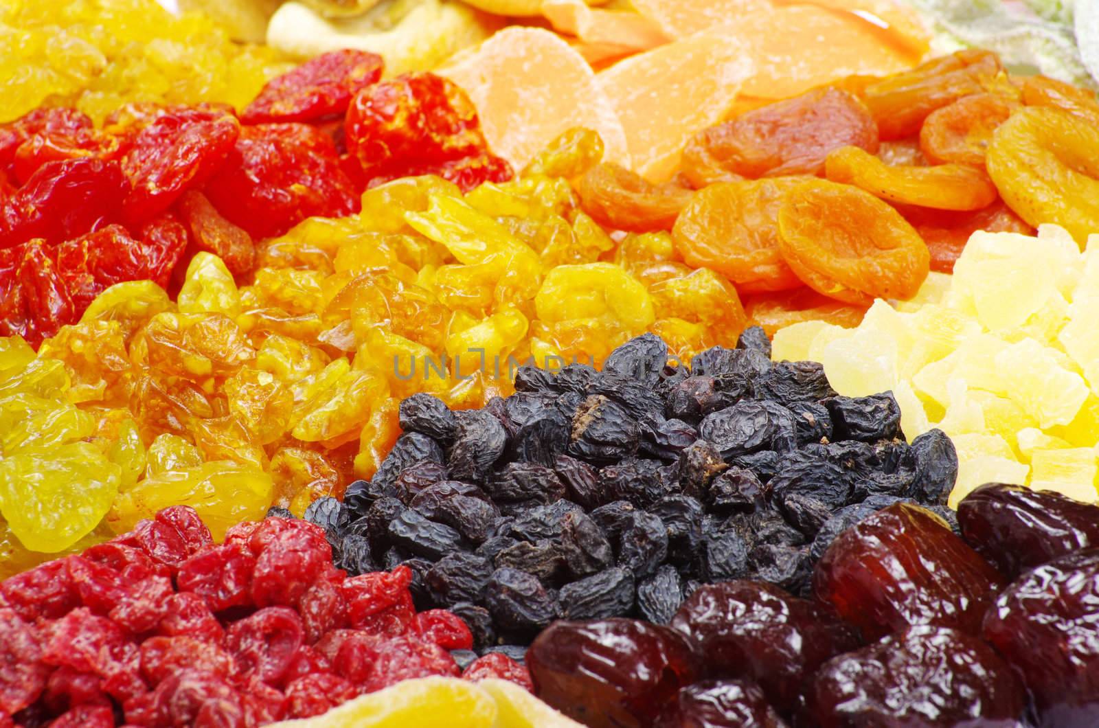 Background made of assorted dried fruits