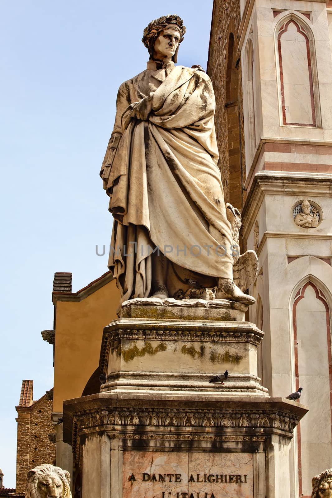 Dante Statue Basilica Santa Croce Facade Florence Italy by bill_perry