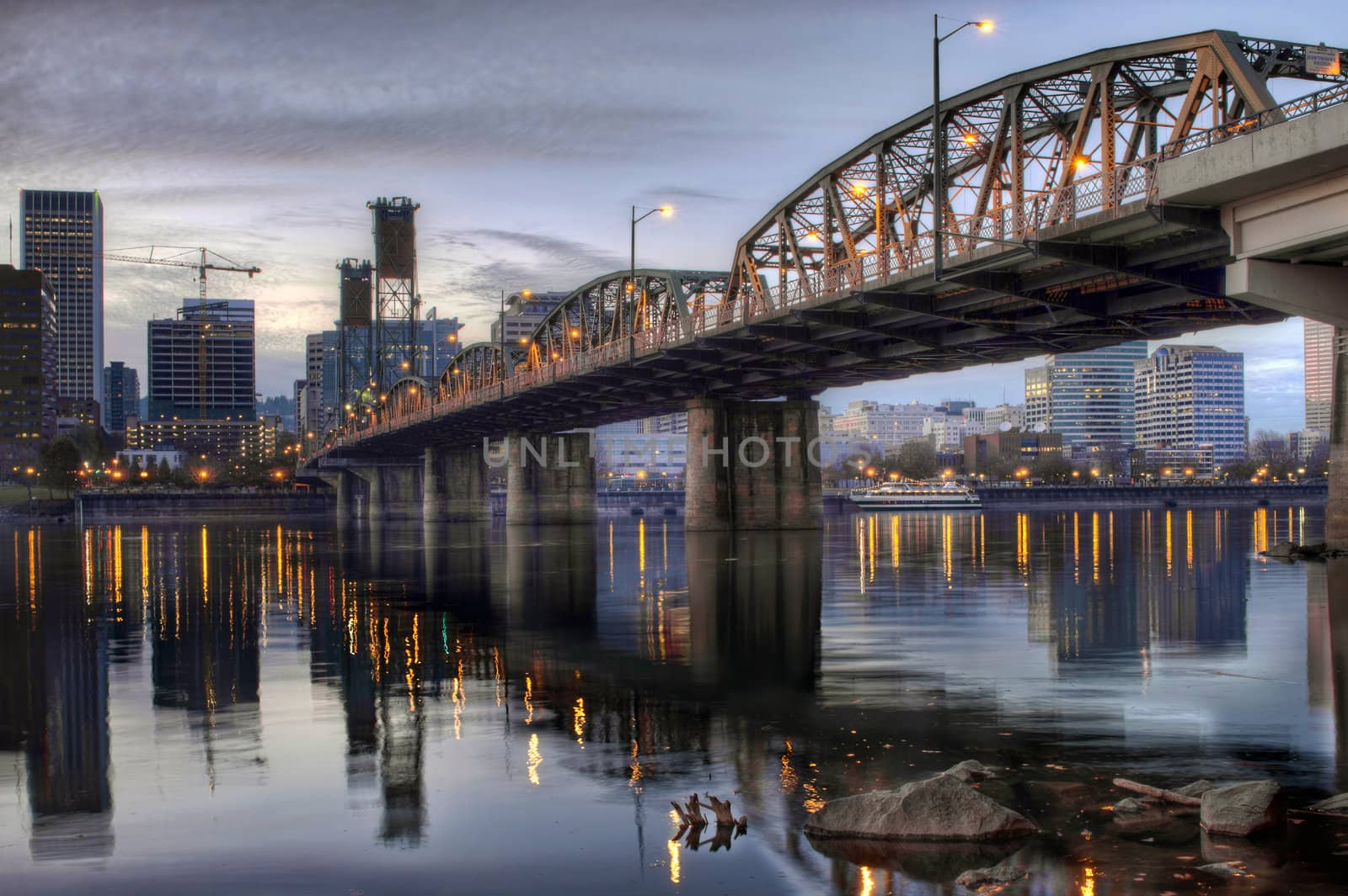 Hawthorne Bridge Across Willamette River by Portland Oregon Wate by jpldesigns