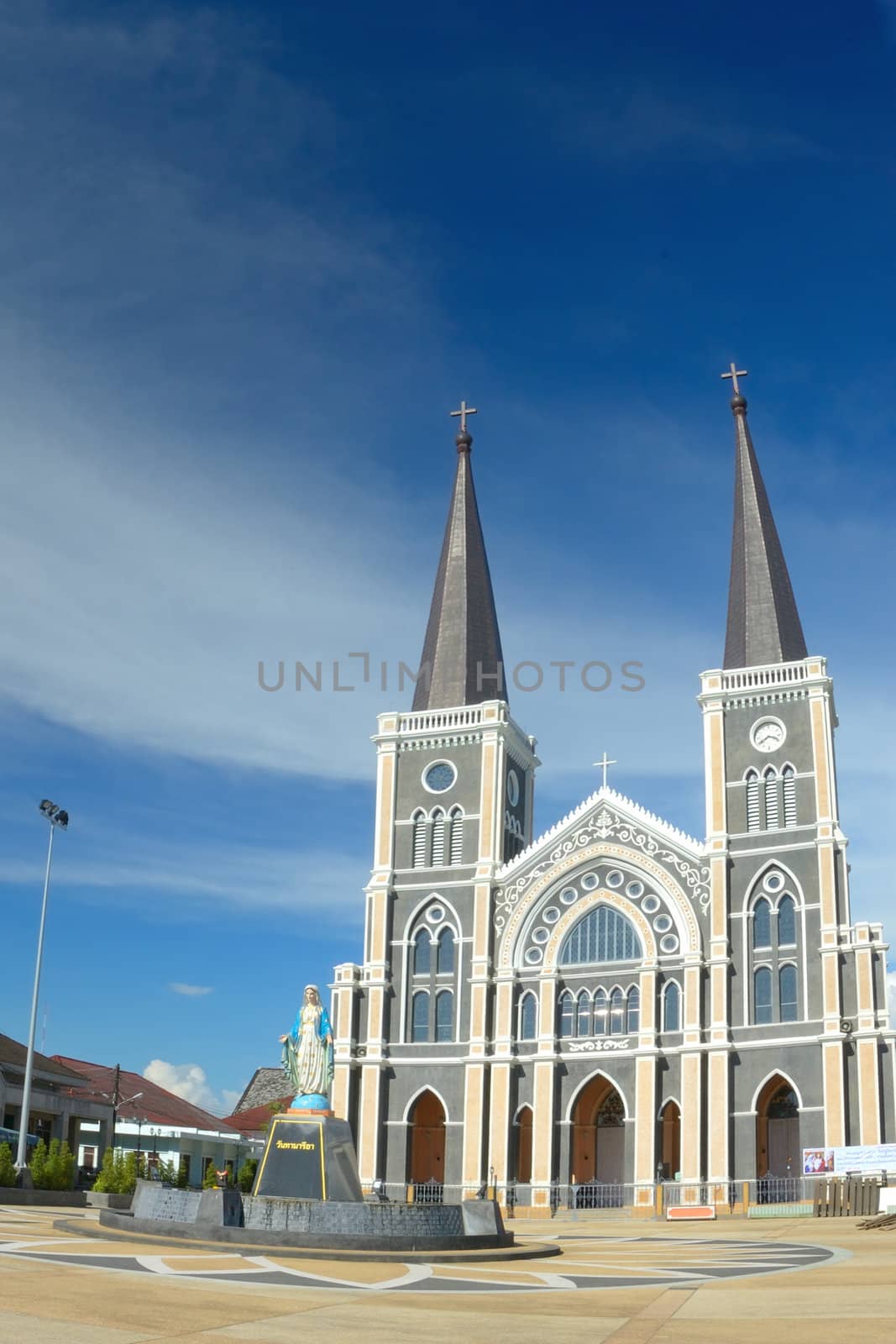 A white church of Christ in Chanthaburi, Thailand.
