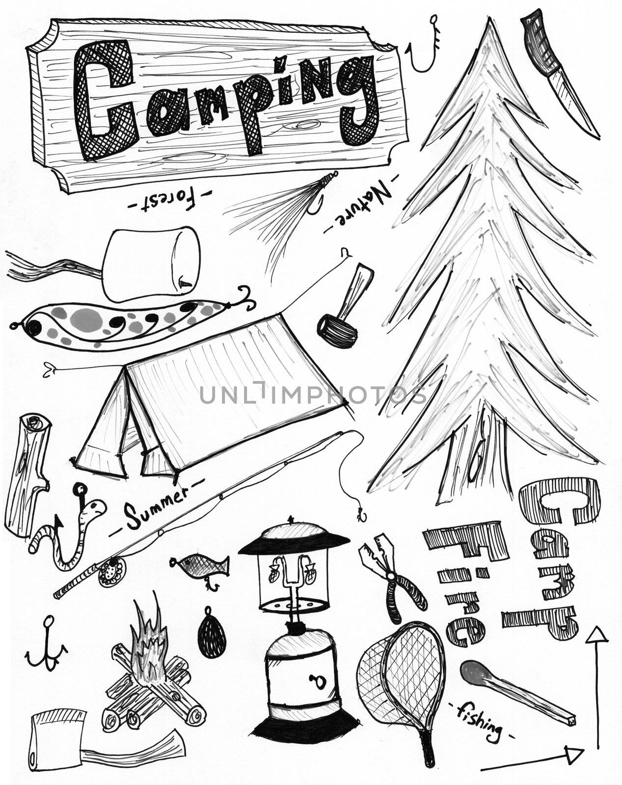 Campingg hand drawn doodles by jeremywhat