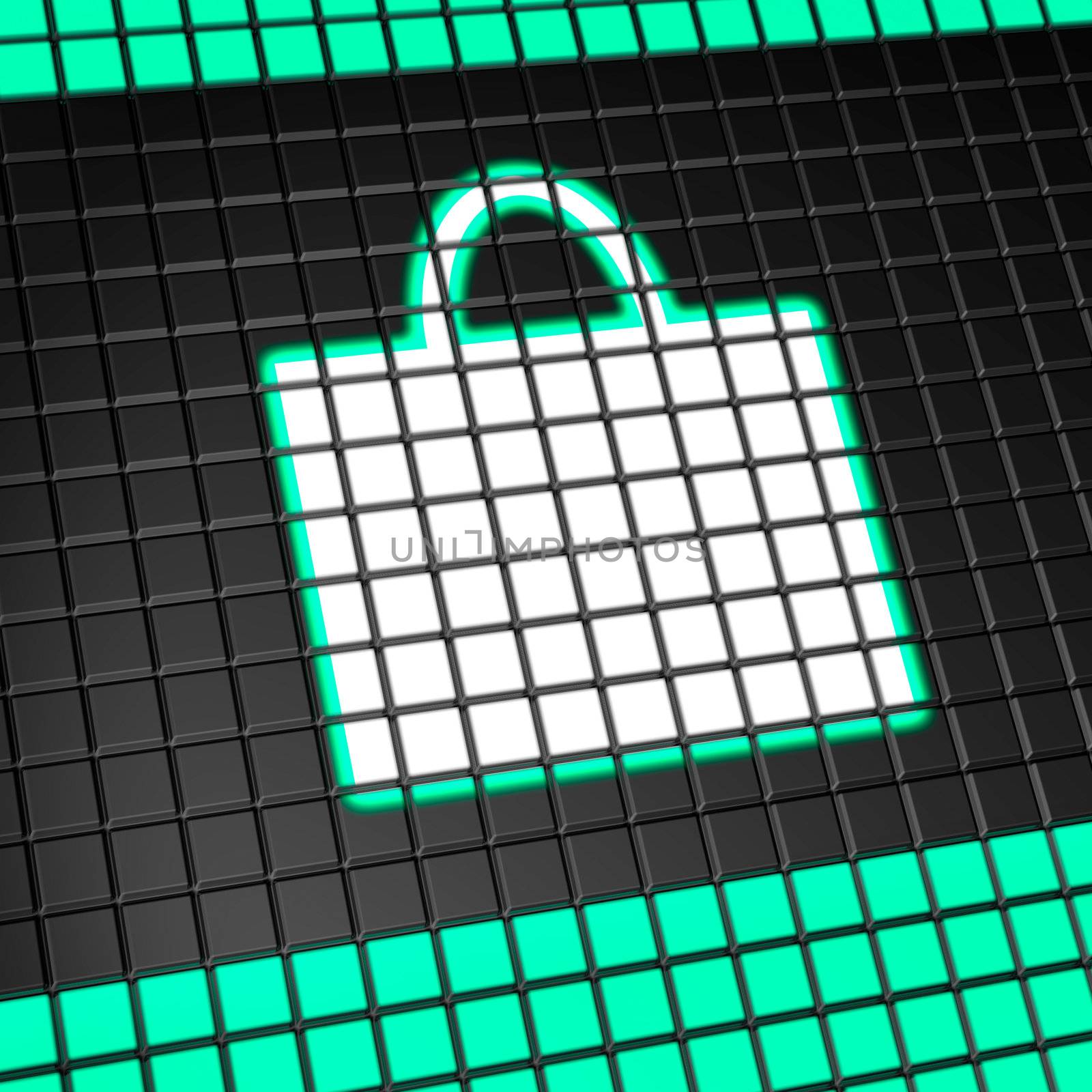 Shopping bag icon on pixel mesh lcd screen