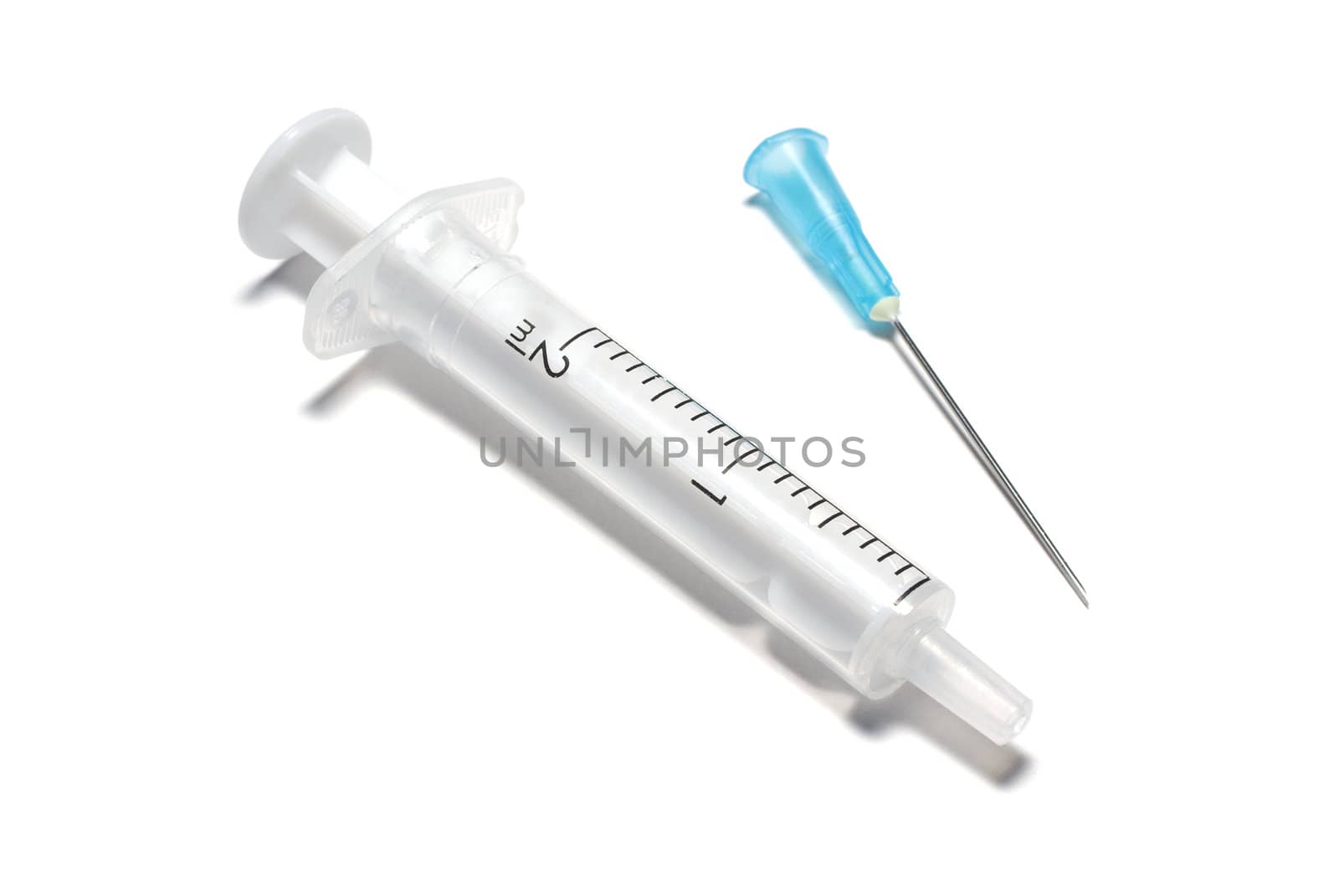 Syringe with needle isolated on white background.