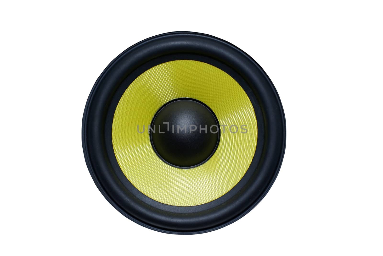 Yellow audio speaker isolated on white background. by borodaev