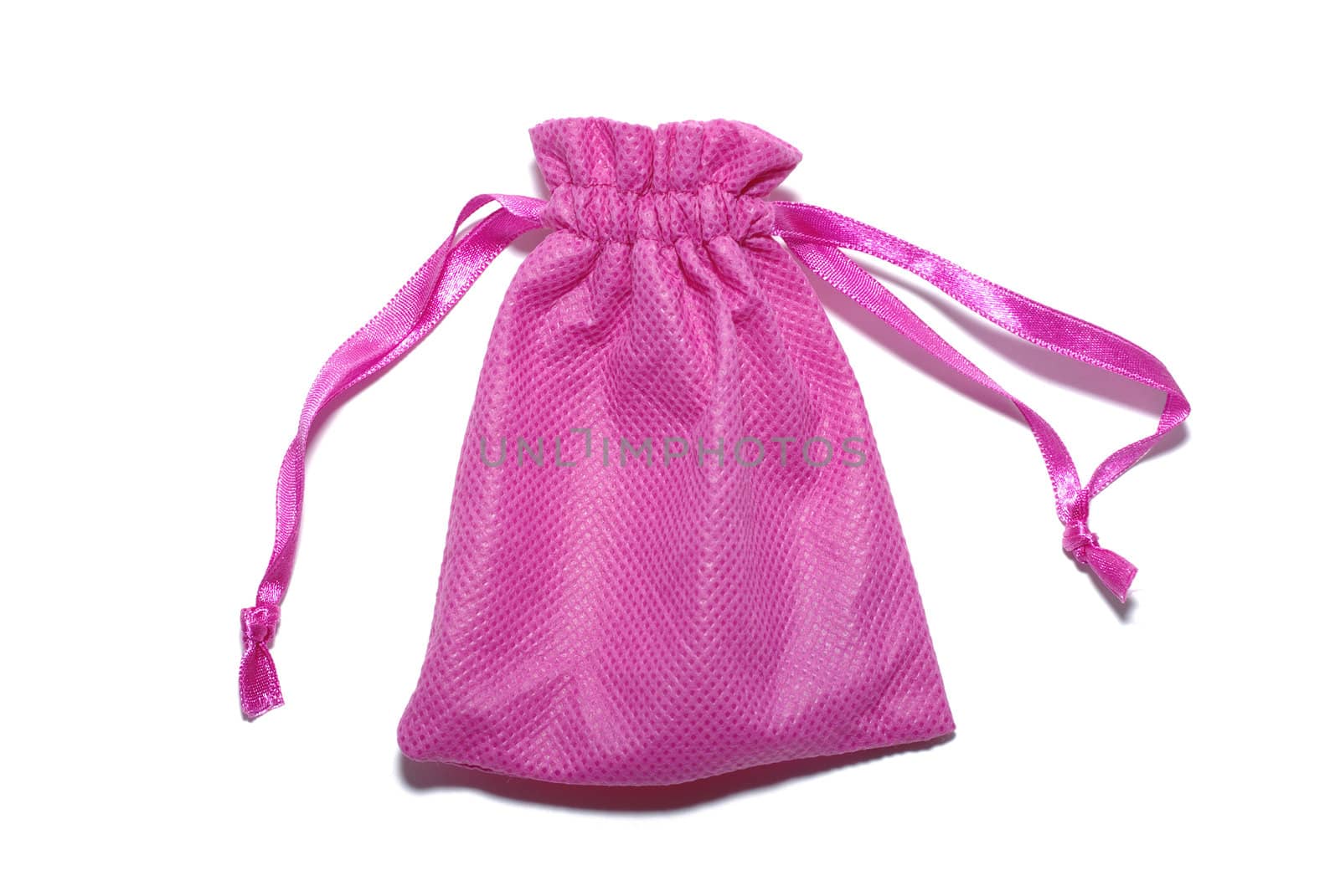 Pink sack for gifts isolated on white background.