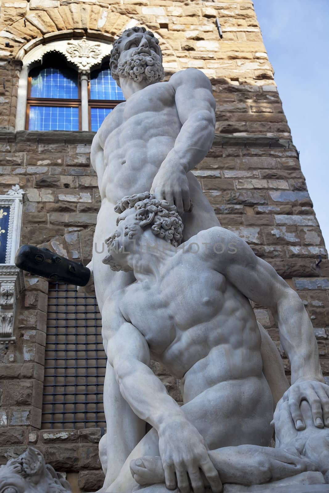Hercules and Cacus Statue by Baccio Bandinelli Piazza della Signoria Palazzo Vecchio Florence Italy Sculpted in 1536 Picture taken from Public Street