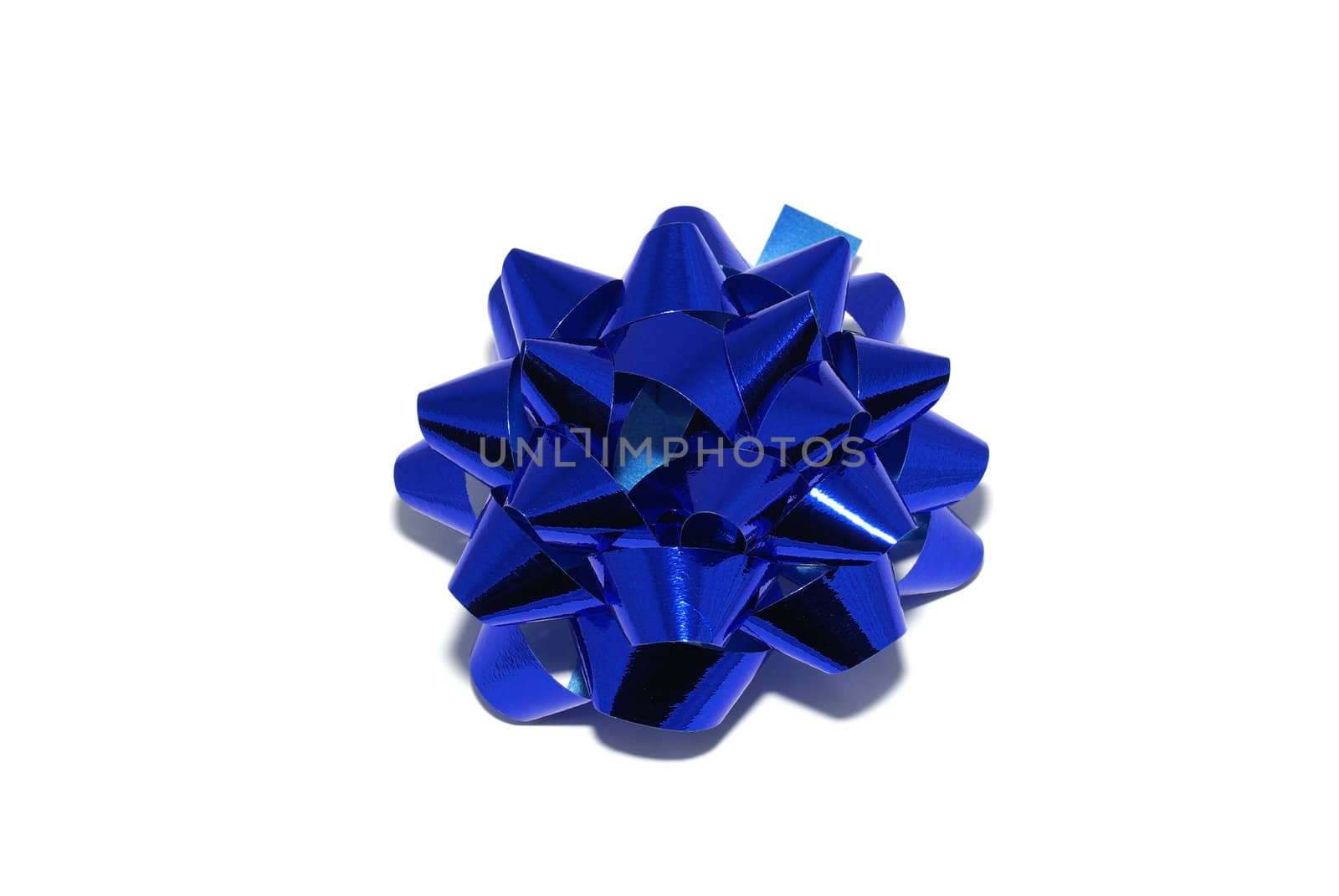 Blue shiny bow isolated on white background. by borodaev