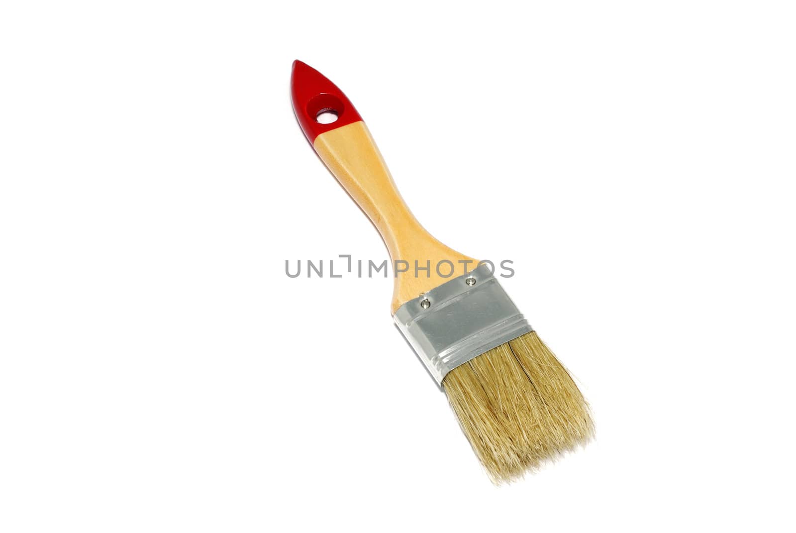 Brush with wooden handle isolated on white background.