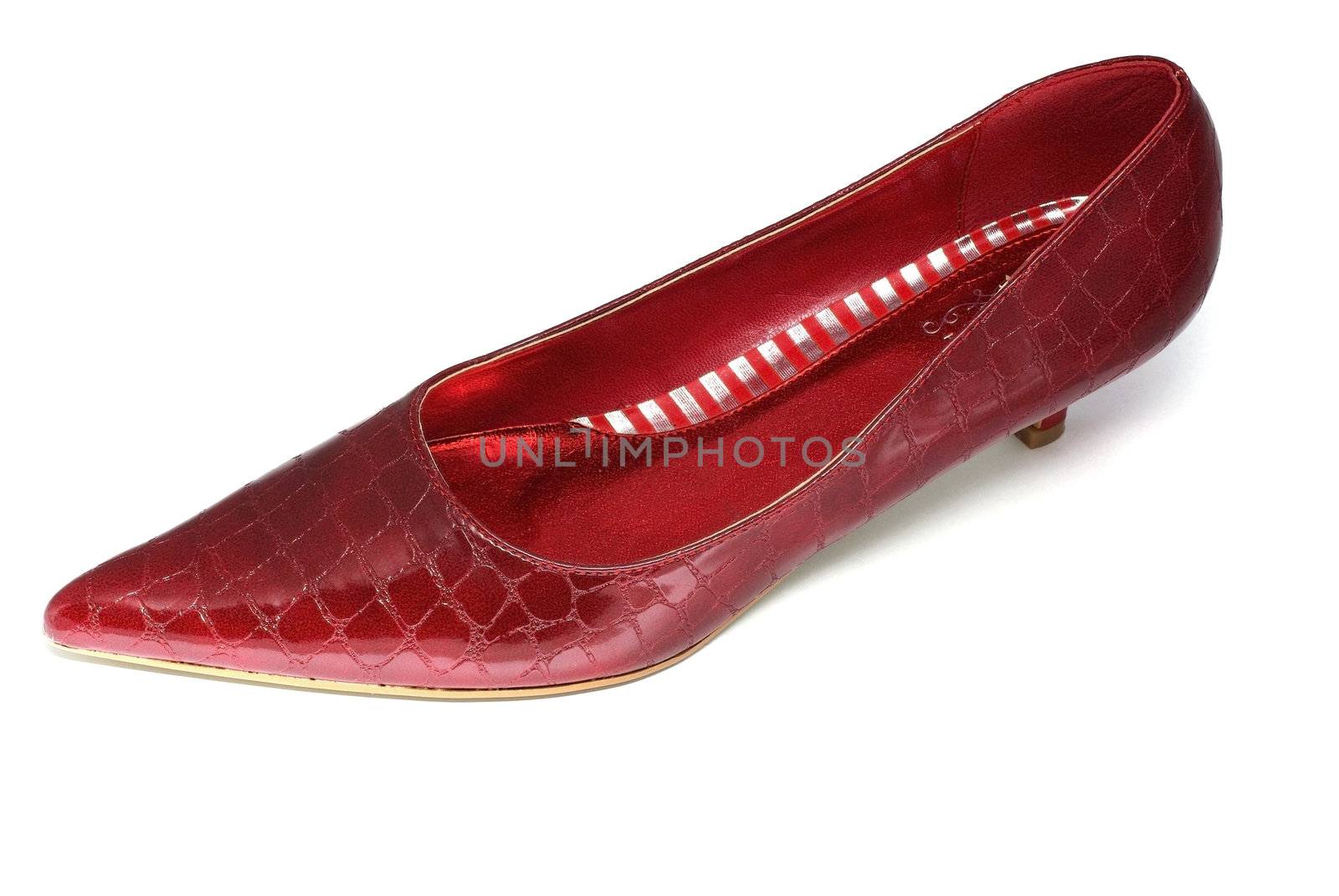 Red women shoe isolated on white background. by borodaev