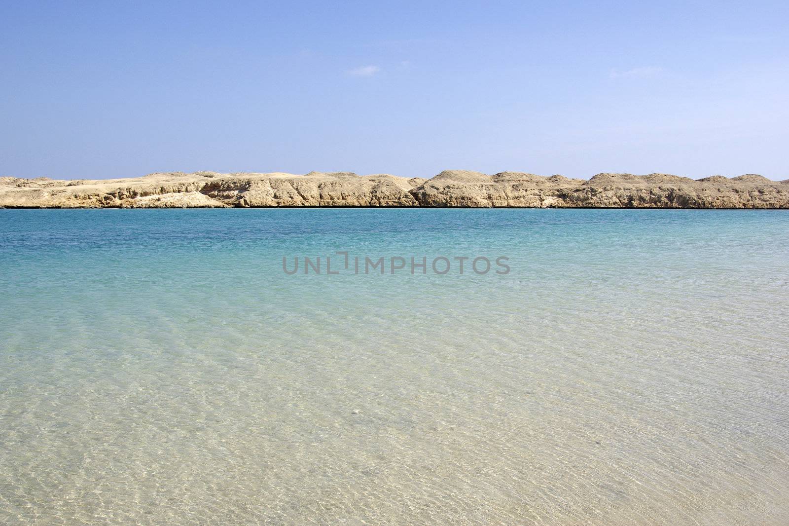 Beautiful seascape with egyptian desert. by borodaev