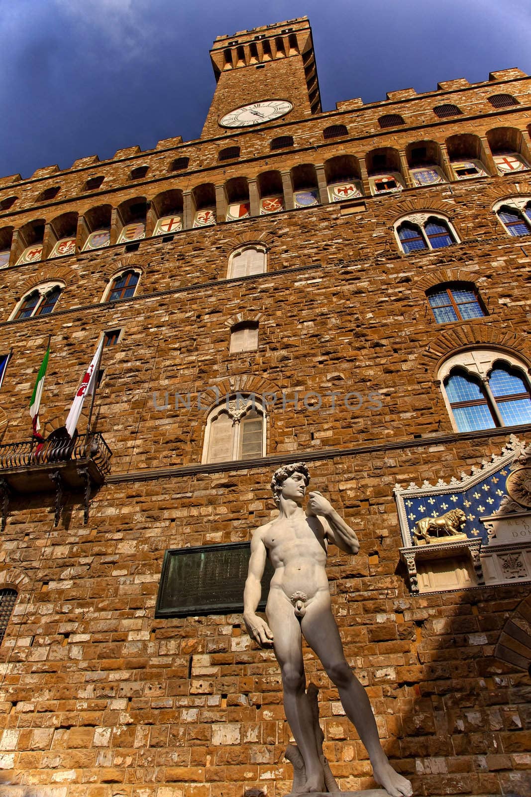 Palazzo della Signoria Piazza della Signoria Palazzo Vecchio Florence Italy Built in 1293 Home of the Medici, Seat of Government Copy of David Statue