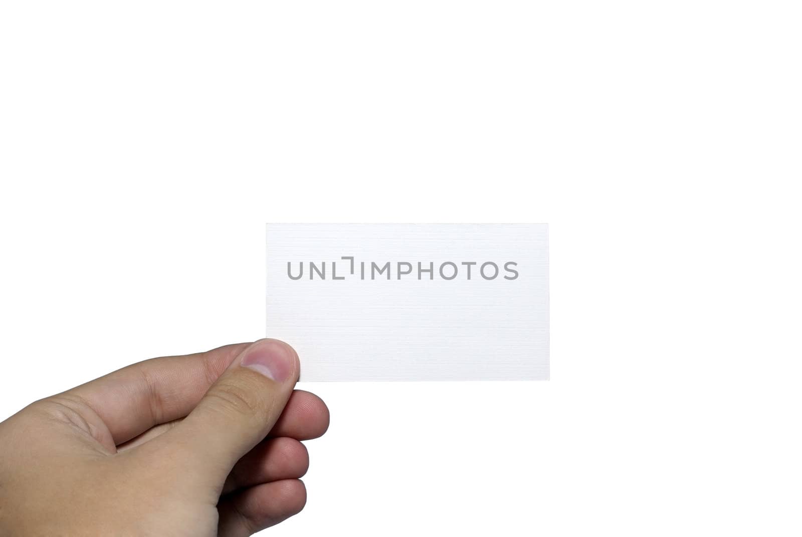 Human hand holding card with empty space for any design. Isolate by borodaev