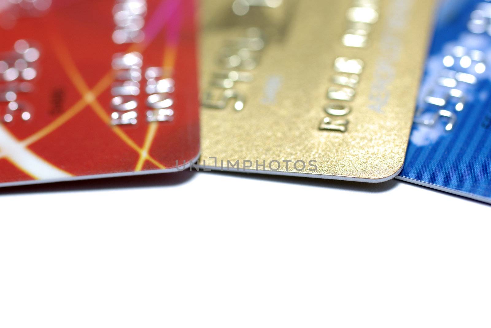 Three credit cards isolted on white background. by borodaev