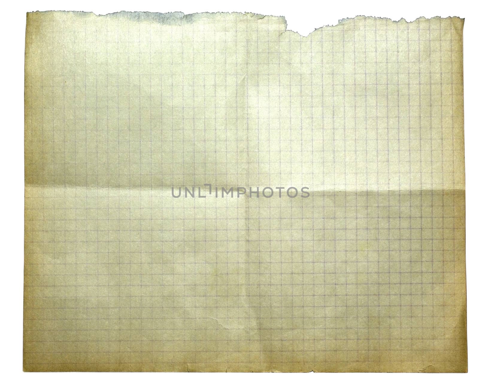 Old yellowing paper for your design or tect isolated on white. Clipping path.