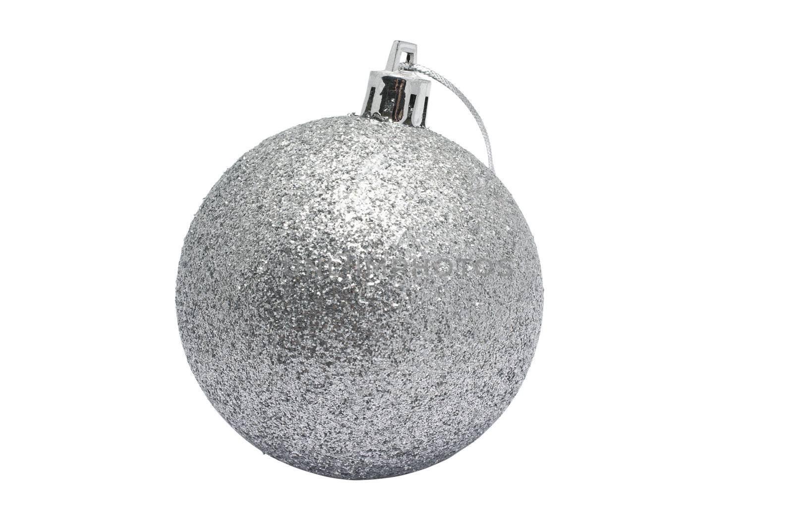 Silver shiny christmass ball isolated on white background. by borodaev