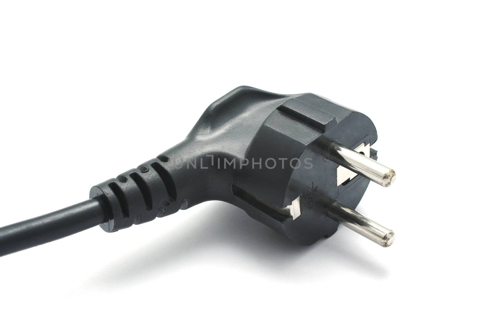 Power plug of black computer cable isolated on white background. by borodaev