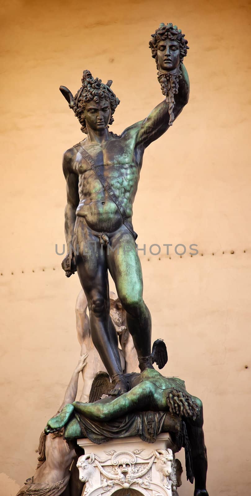 Perseus Bronze Statue by Benvenuto Cellini Piazza della Signoria Palazzo Vecchio Florence Italy Cast in 1554 Picture taken from Public Street