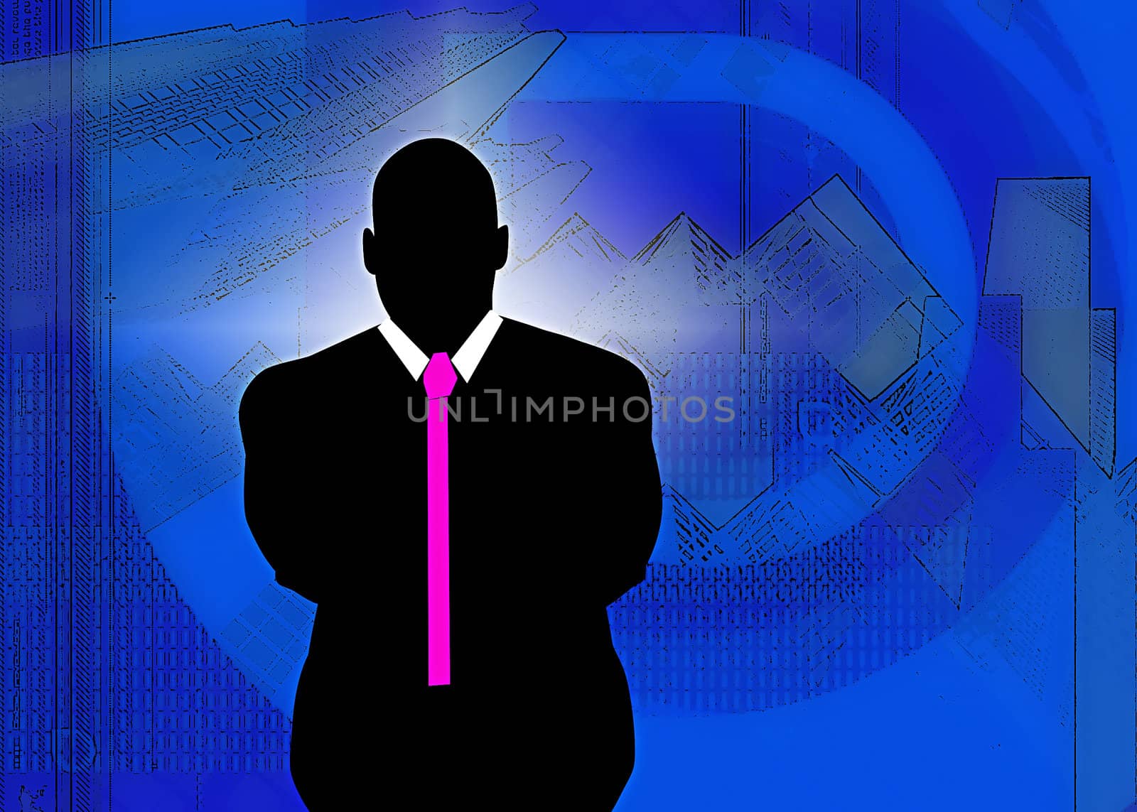 man with pink tie on a absract city back ground