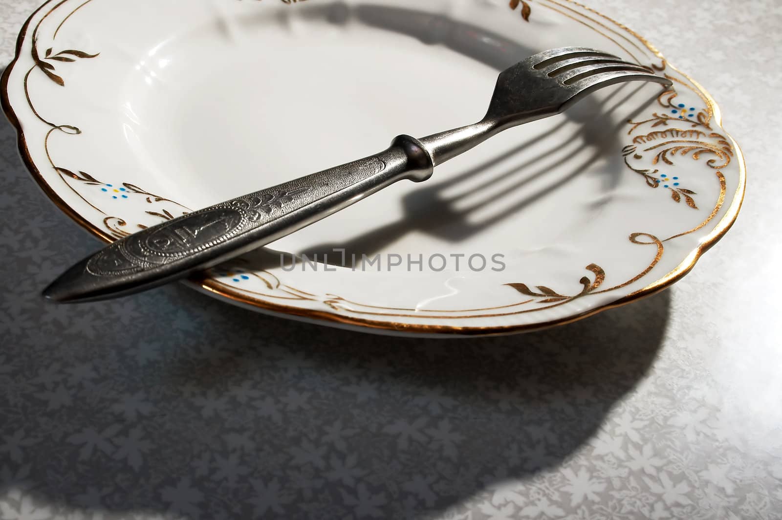 Fork with a plate on a table
