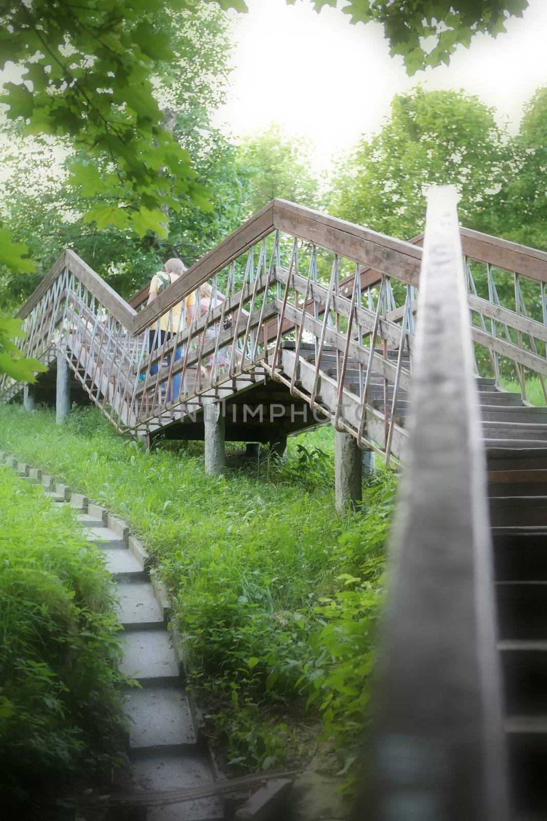 Romantic Landscape with Stairway in Park, Summer