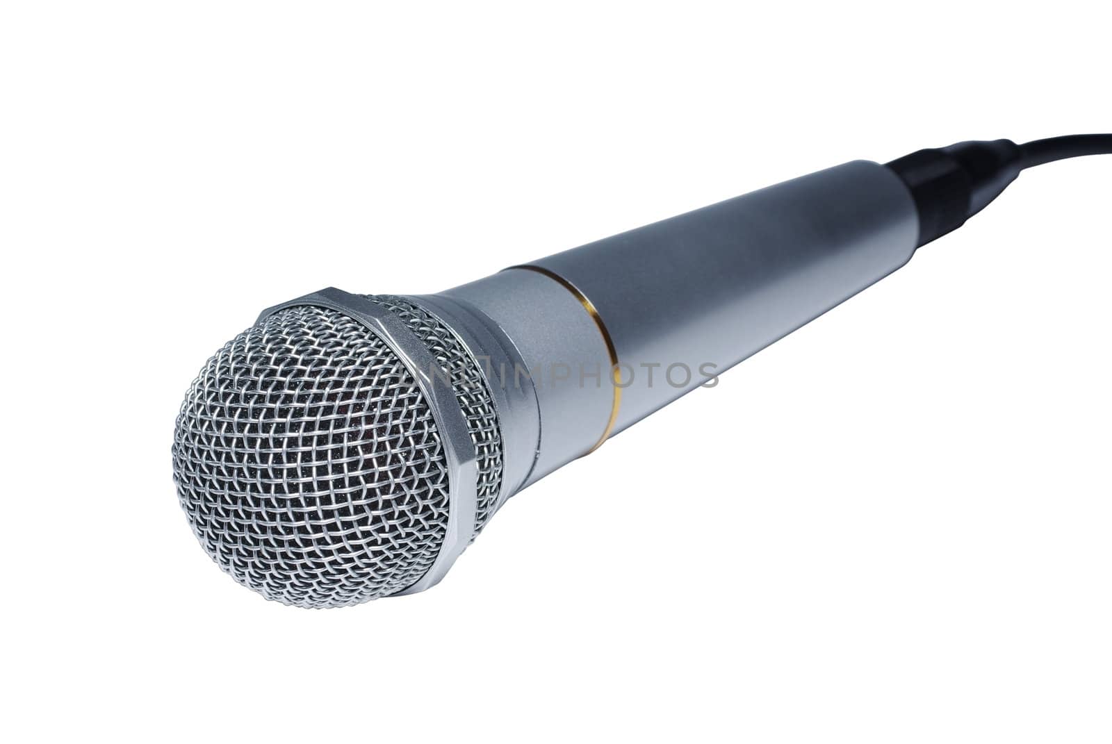 Silver audio microphone close up isolated on white background. by borodaev