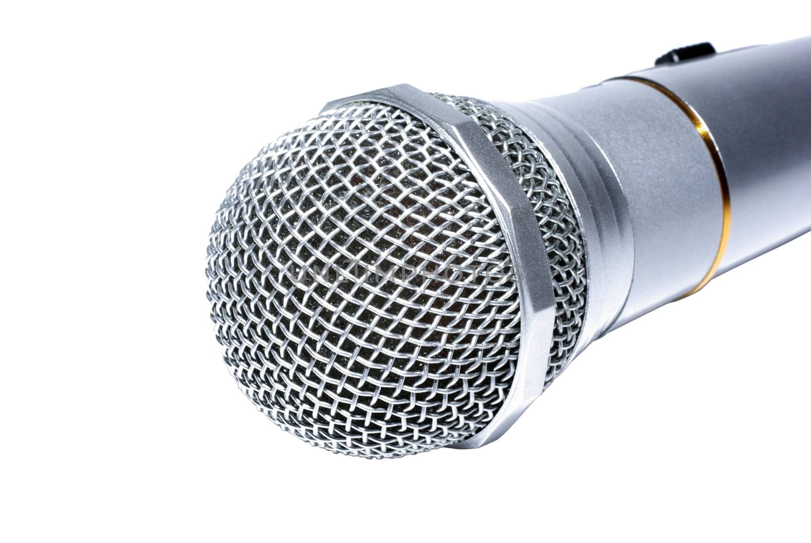 Audio microphone macro isolated on white background. by borodaev