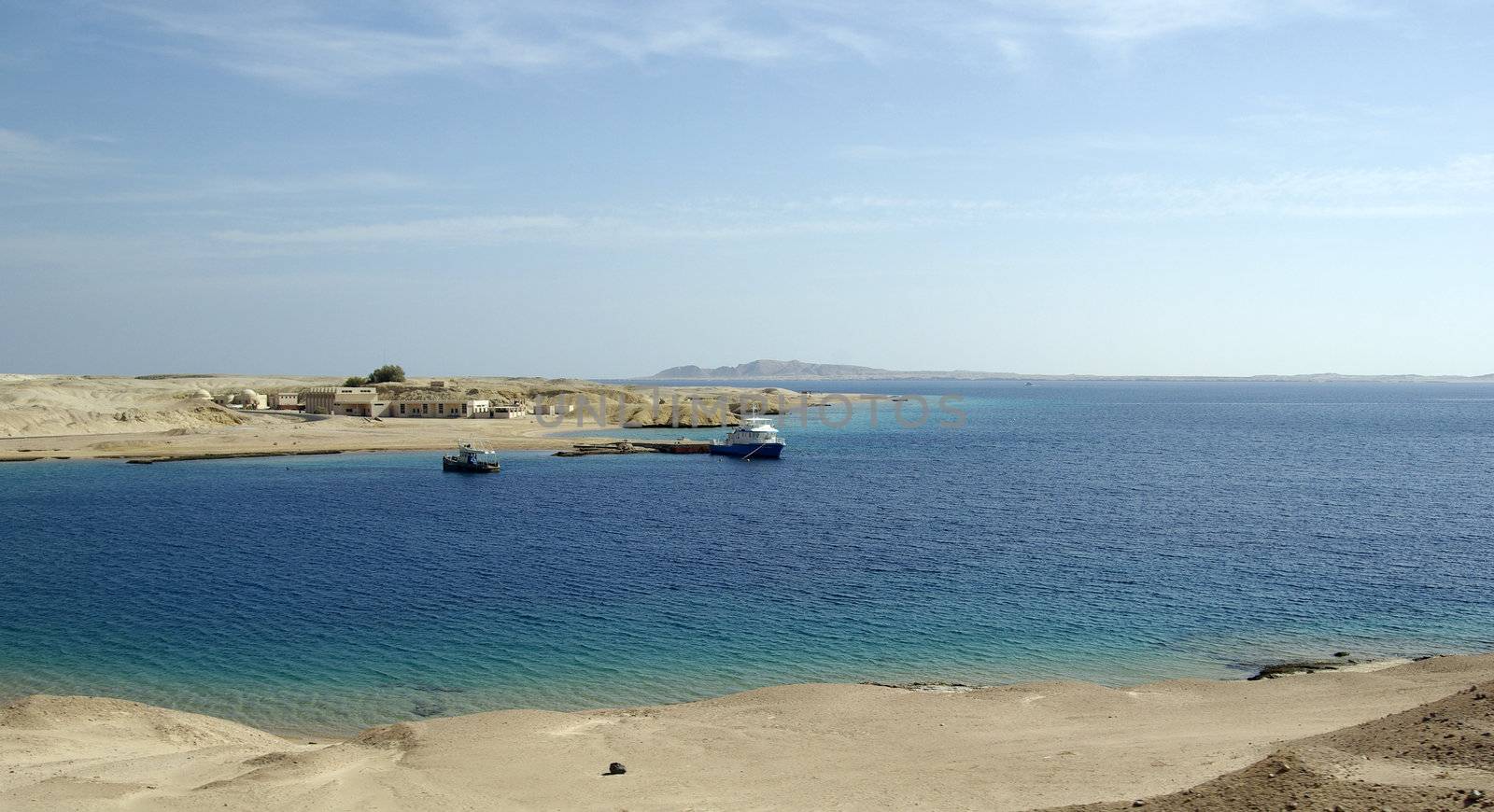 Ships in bay. Beatiful seascape in egyptian desert. Red sea, Egy by borodaev