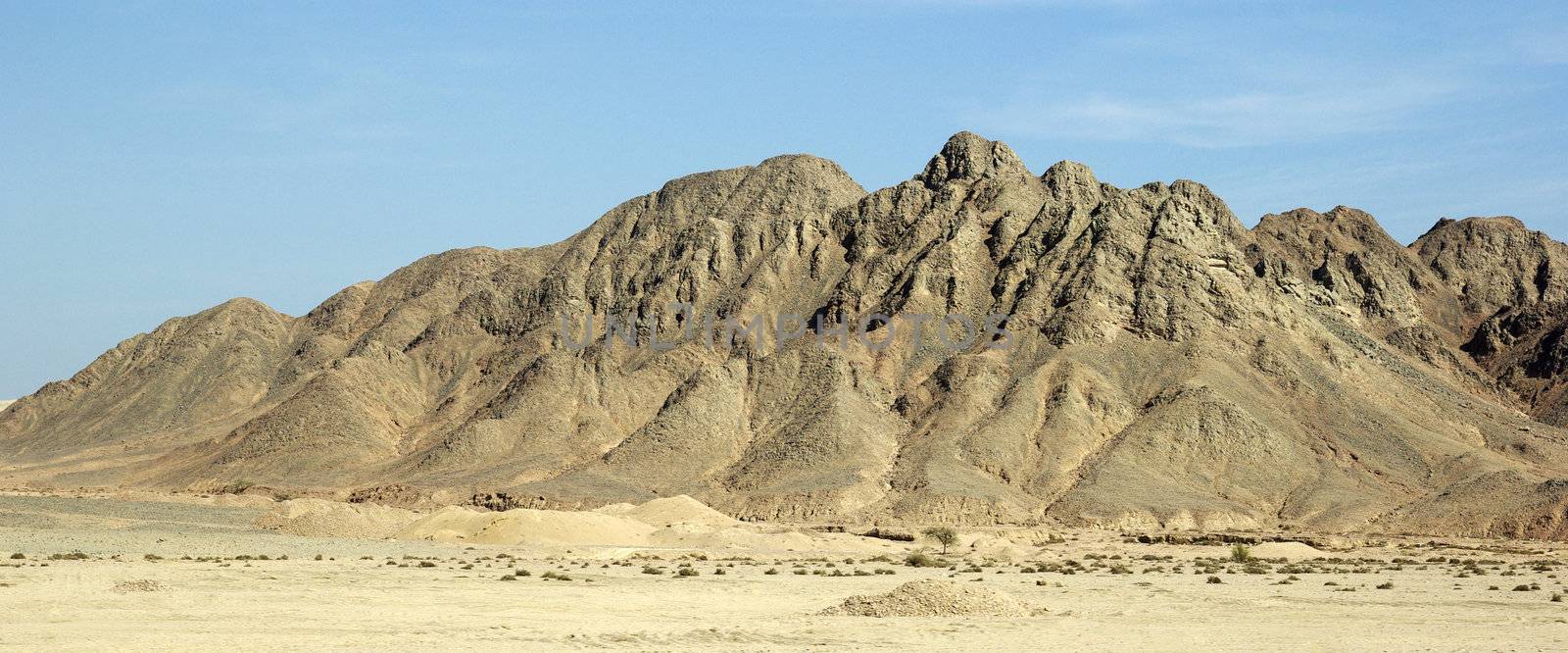 Mountain landscape in egyptian desert. Panaromic.