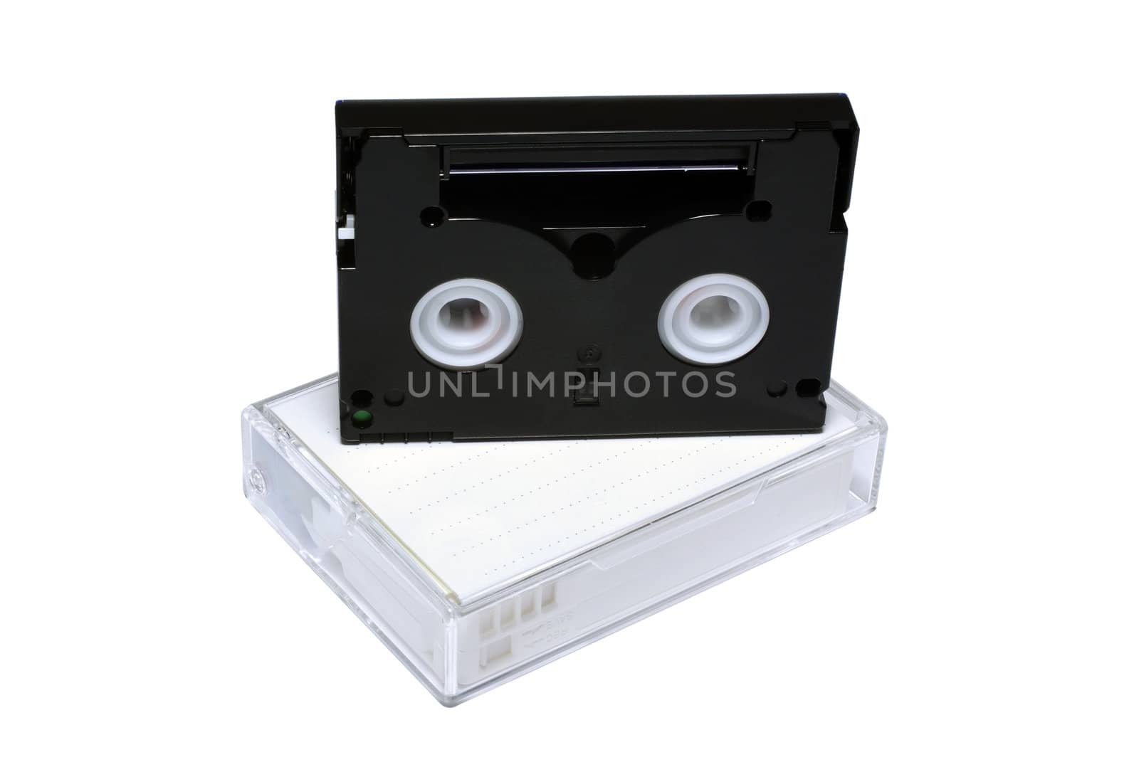 Two mini-dv cassettes isolated on white background. by borodaev